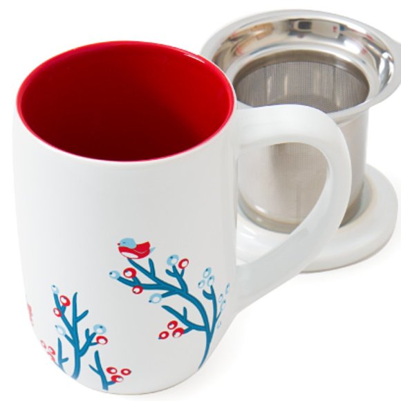 David's Tea Retired White Berries Bird Nordic Mug with Infuser and Lid 2014 - Picture 2 of 11